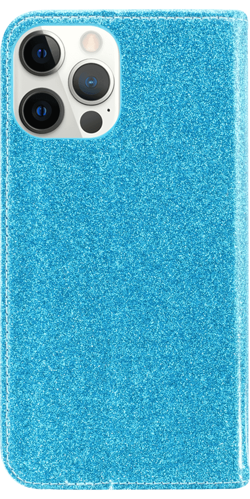 Apple iPhone 12 Pro Max oldalra nyíló flipes bőrtok csillámos kék