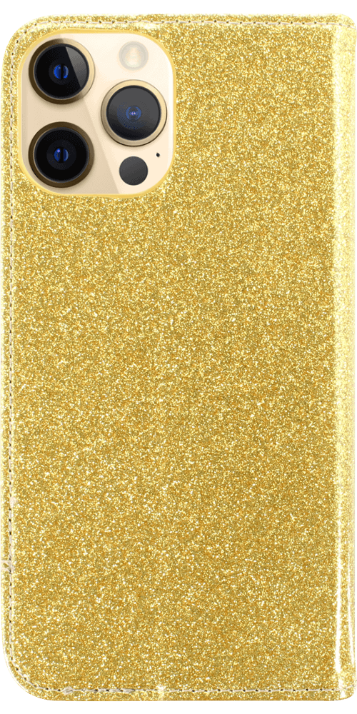 Apple iPhone 12 Pro Max oldalra nyíló flipes bőrtok csillámos arany