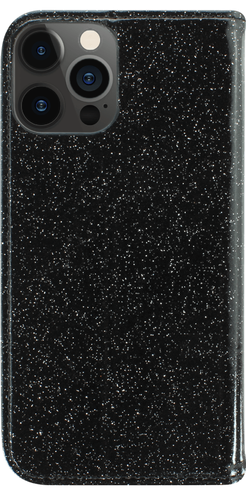 Apple iPhone 12 Pro oldalra nyíló flipes bőrtok csillámos fekete