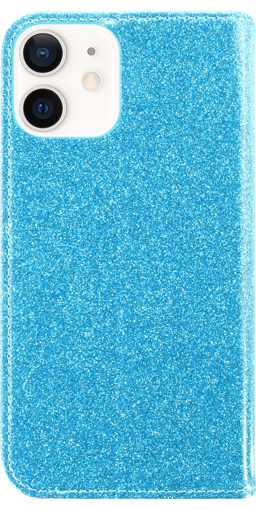 Apple iPhone 12  oldalra nyíló flipes bőrtok csillámos átlátszó kék