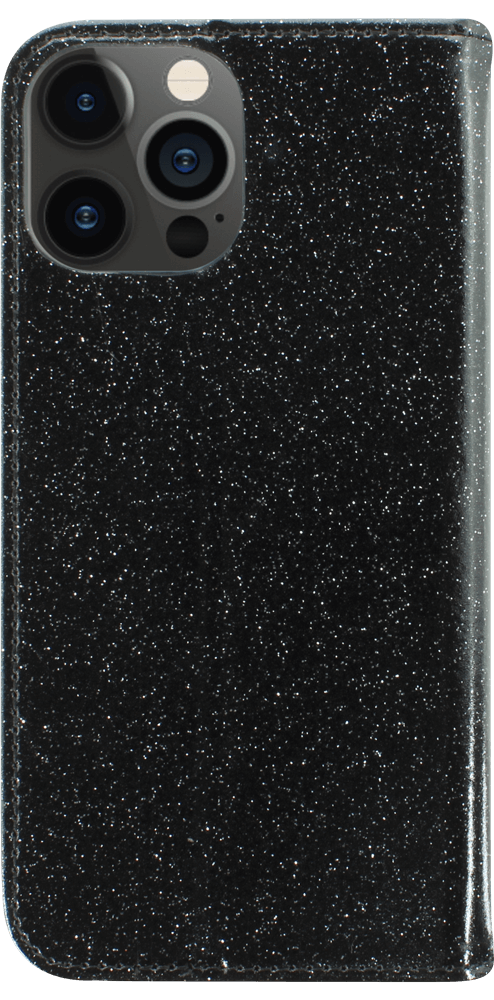 Apple iPhone 12 Pro Max oldalra nyíló flipes bőrtok csillámos fekete