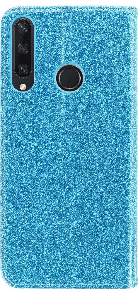 Huawei Y6P oldalra nyíló flipes bőrtok csillámos kék