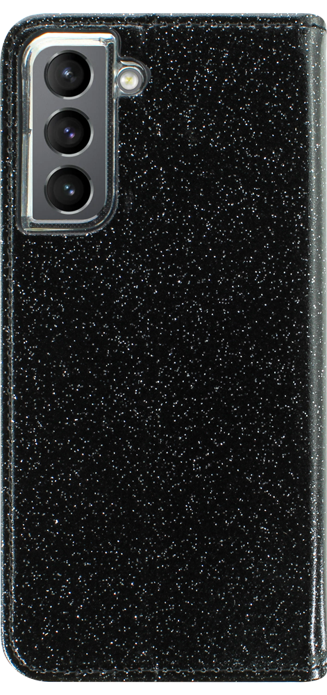 Samsung Galaxy S21 5G (SM-G991B) oldalra nyíló flipes bőrtok csillámos fekete