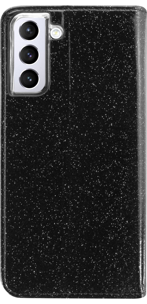 Samsung Galaxy S21 Plus 5G (SM-G996B) oldalra nyíló flipes bőrtok csillámos fekete
