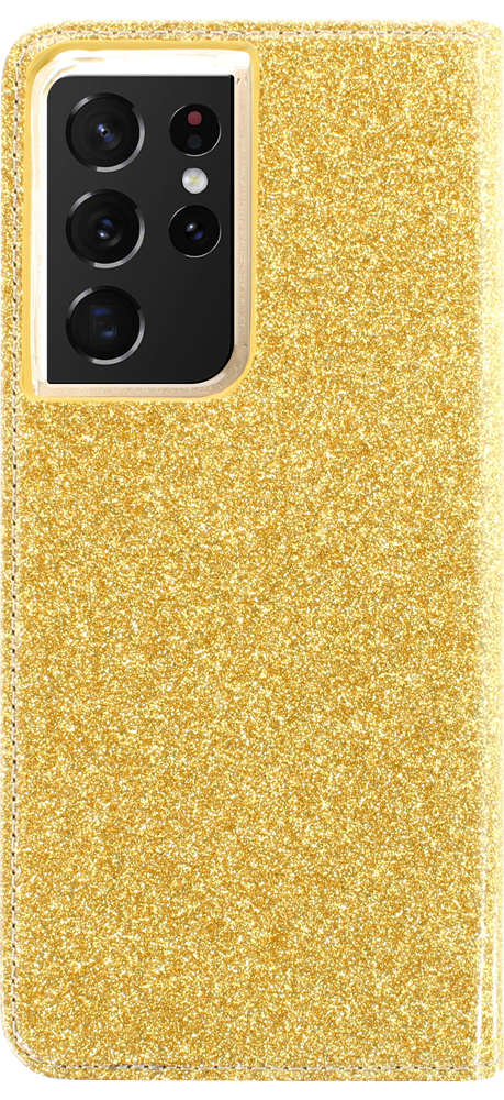 Samsung Galaxy S21 Ultra 5G (SM-G998B) oldalra nyíló flipes bőrtok csillámos arany