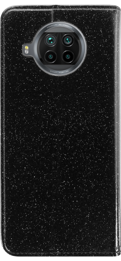 Xiaomi Mi 10T Lite 5G oldalra nyíló flipes bőrtok csillámos fekete