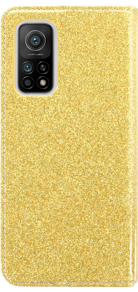 Xiaomi Mi 10T 5G oldalra nyíló flipes bőrtok csillámos arany