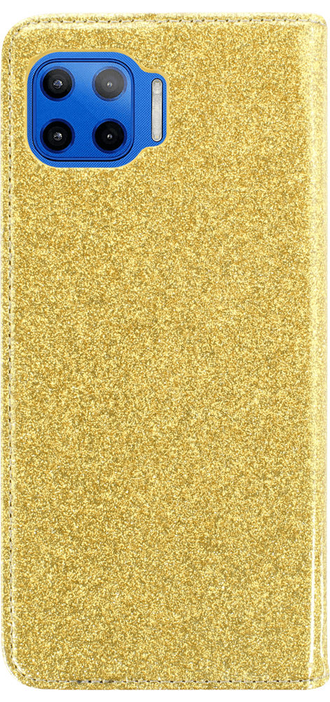 Motorola Moto G 5G Plus oldalra nyíló flipes bőrtok csillámos arany