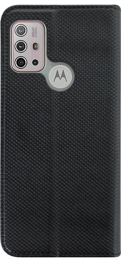 Motorola Moto G30 oldalra nyíló flipes bőrtok rombusz mintás fekete