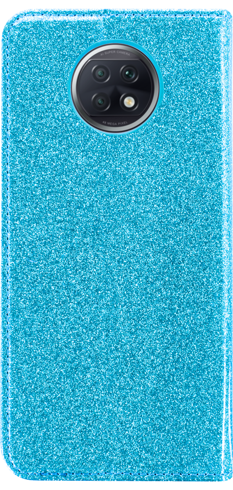 Xiaomi Redmi Note 9T oldalra nyíló flipes bőrtok csillámos kék