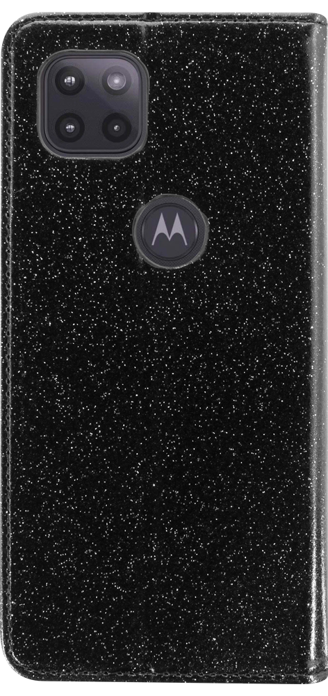 Motorola Moto G 5G oldalra nyíló flipes bőrtok csillámos fekete