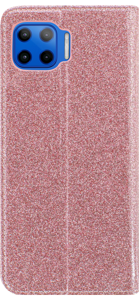 Motorola Moto G 5G Plus oldalra nyíló flipes bőrtok csillámos rozéarany