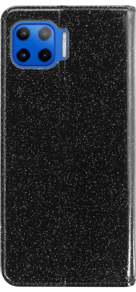 Motorola Moto G 5G Plus oldalra nyíló flipes bőrtok csillámos fekete