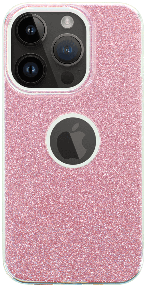 Apple iPhone 14 Pro szilikon tok csillogó hátlap logó kihagyós rózsaszín