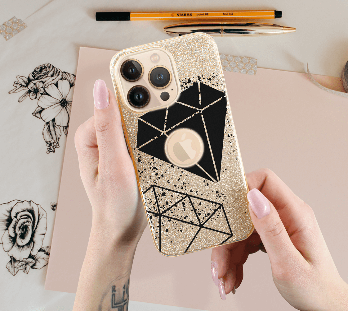 Apple iPhone 14 Pro szilikon tok csillogó hátlap logó kihagyós arany