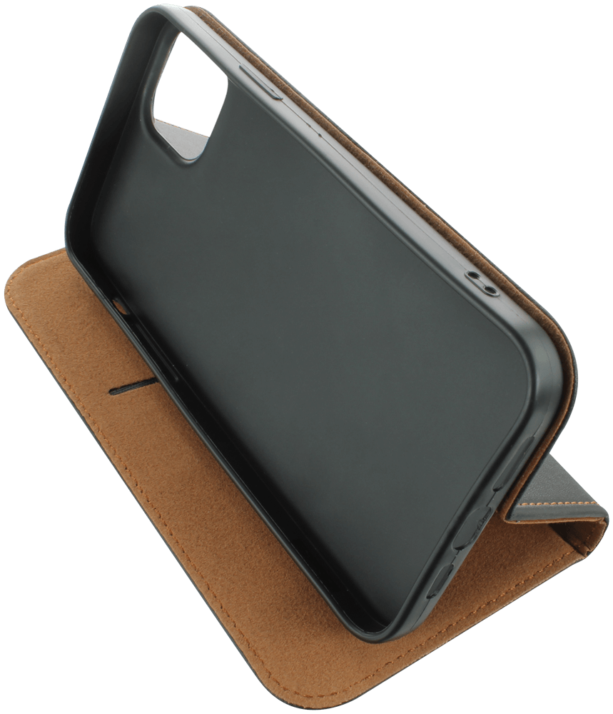 Apple iPhone 14 Plus oldalra nyíló flipes bőrtok valódi bőr fekete