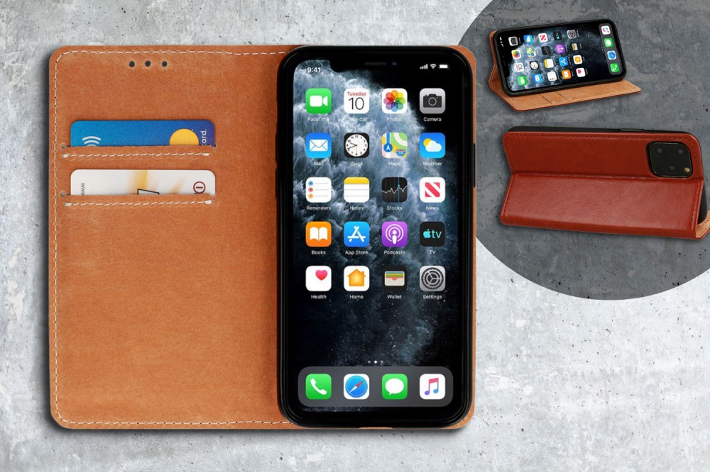 Apple iPhone 14 Plus oldalra nyíló flipes bőrtok valódi bőr barna