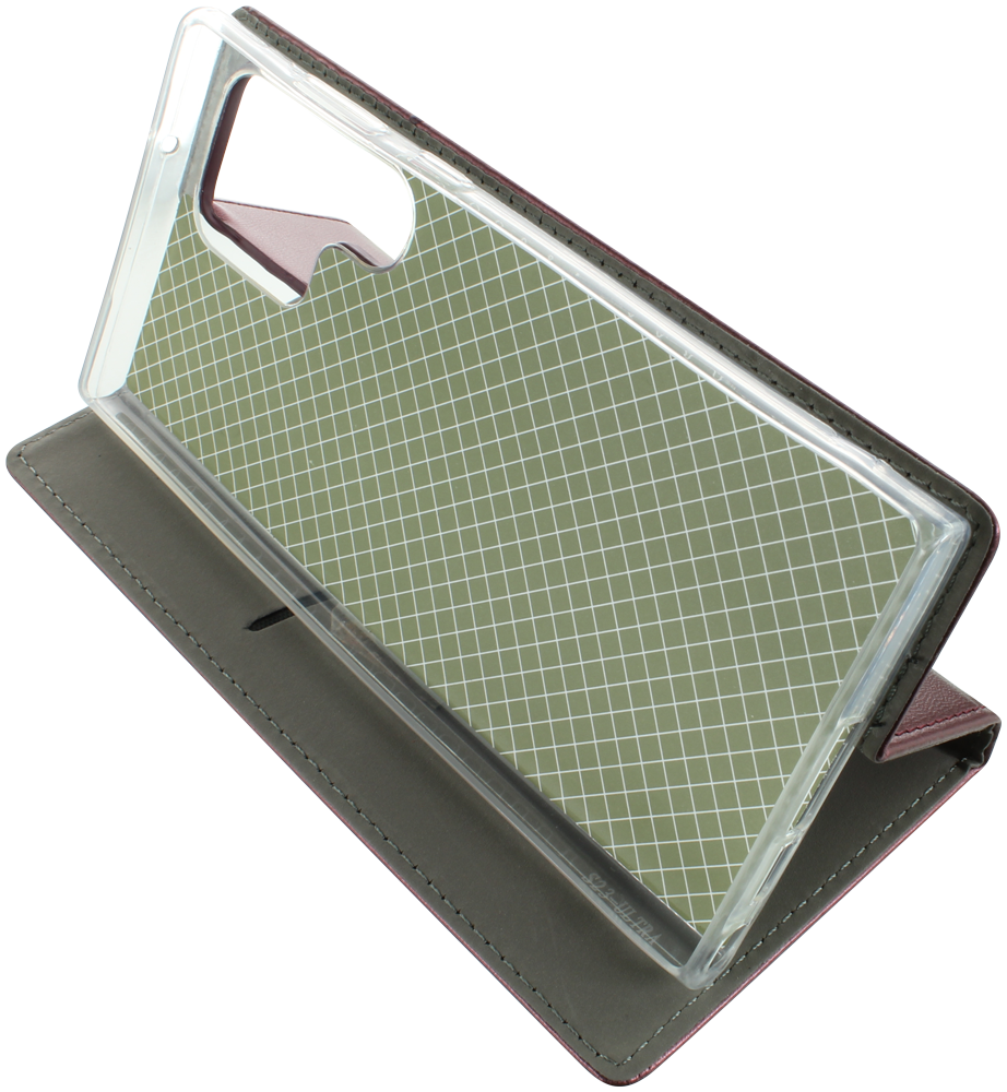 Samsung Galaxy S23 Ultra (SM-S918B) oldalra nyíló flipes bőrtok asztali tartó funkciós bordó