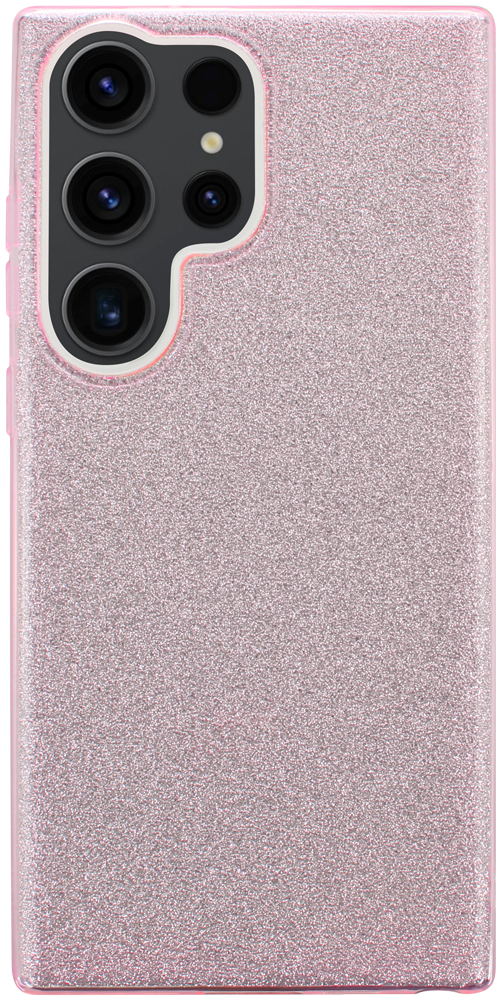 Samsung Galaxy S23 Ultra (SM-S918B) szilikon tok kivehető ezüst csillámporos réteg halvány rózsaszín