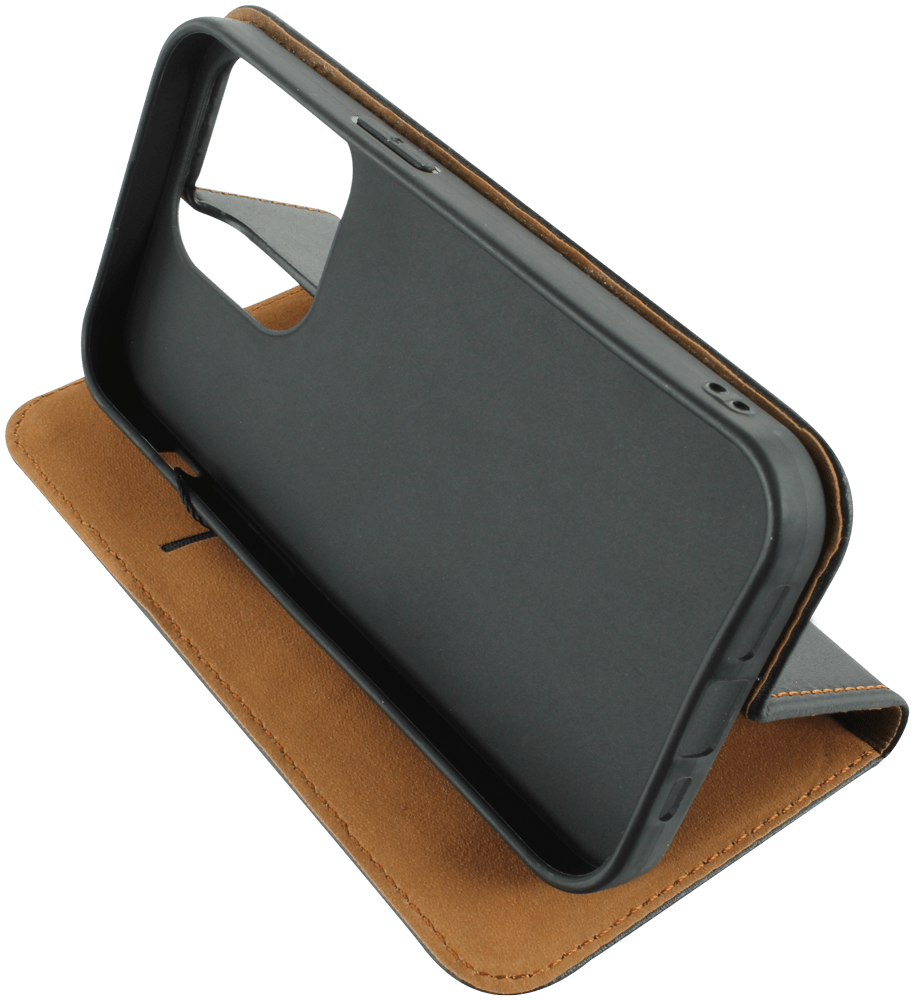 Apple iPhone 14 Pro oldalra nyíló flipes bőrtok valódi bőr fekete