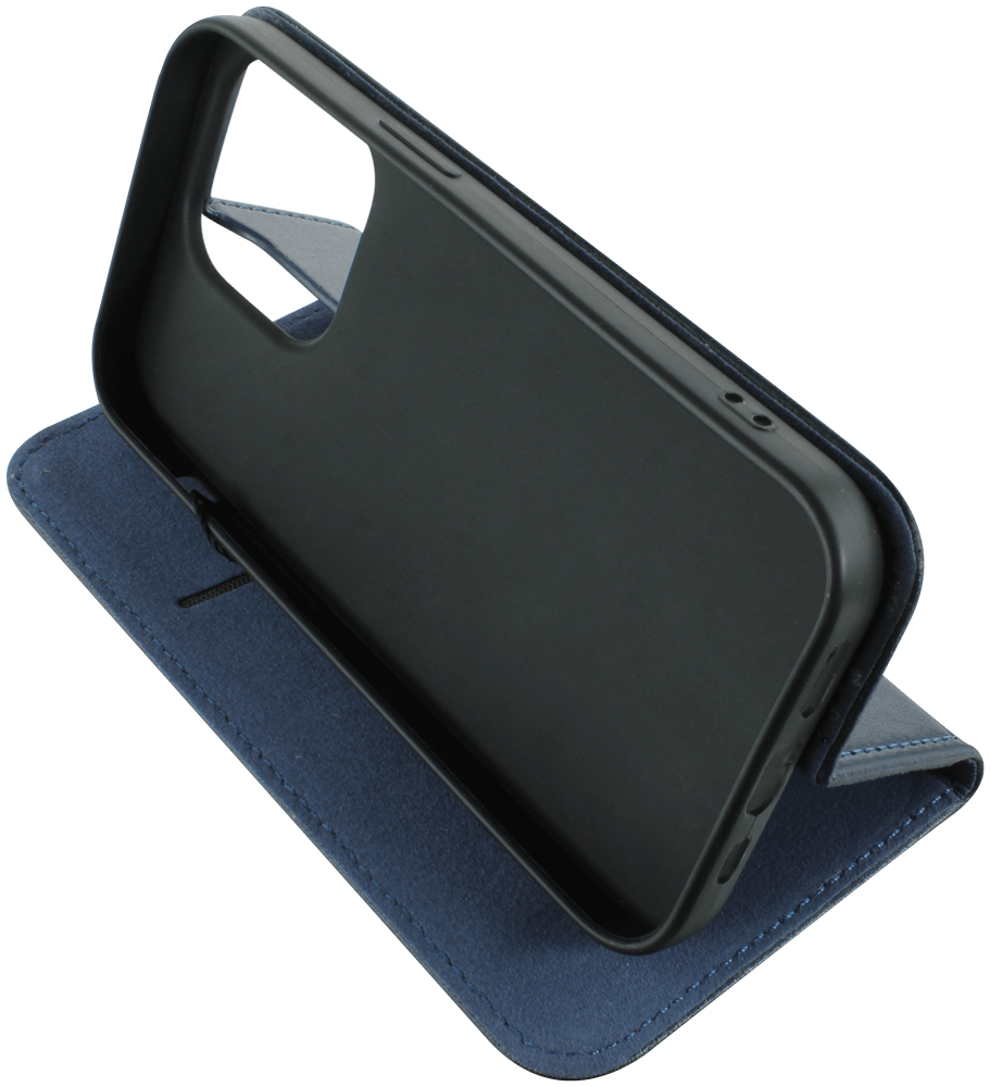 Apple iPhone 14 Pro oldalra nyíló flipes bőrtok valódi bőr sötétkék