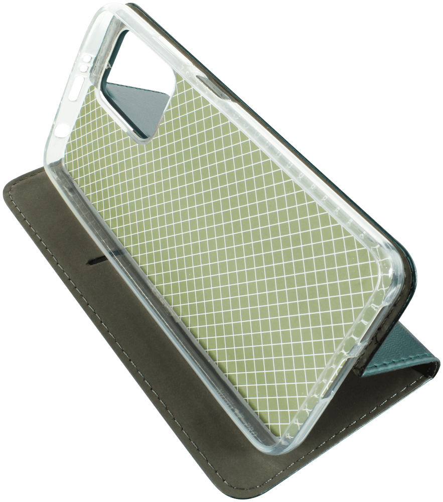 Xiaomi Poco X4 GT oldalra nyíló flipes bőrtok asztali tartó funkciós sötétzöld