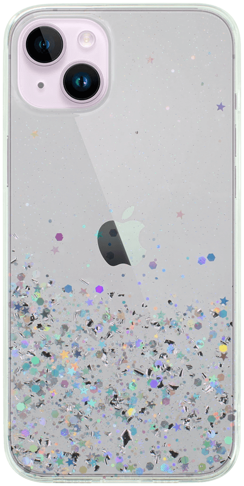 Apple iPhone 14 Plus kemény hátlap szilikon kerettel flitteres átlátszó