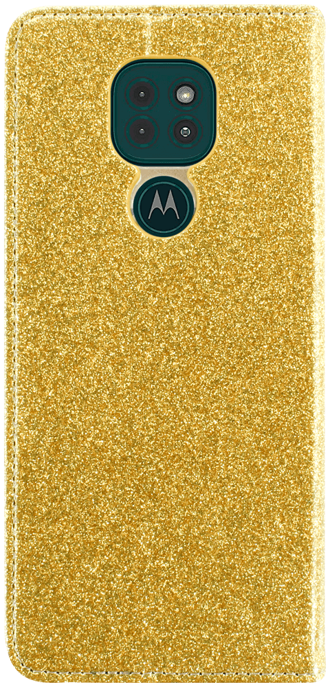 Motorola Moto E7 Plus oldalra nyíló flipes bőrtok csillámos arany