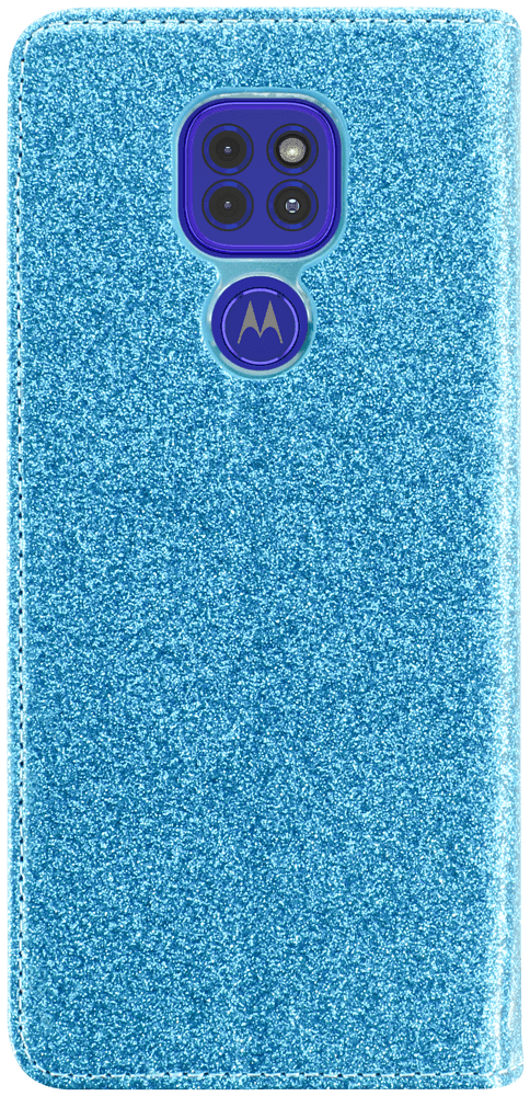 Motorola Moto G9 Play oldalra nyíló flipes bőrtok csillámos kék