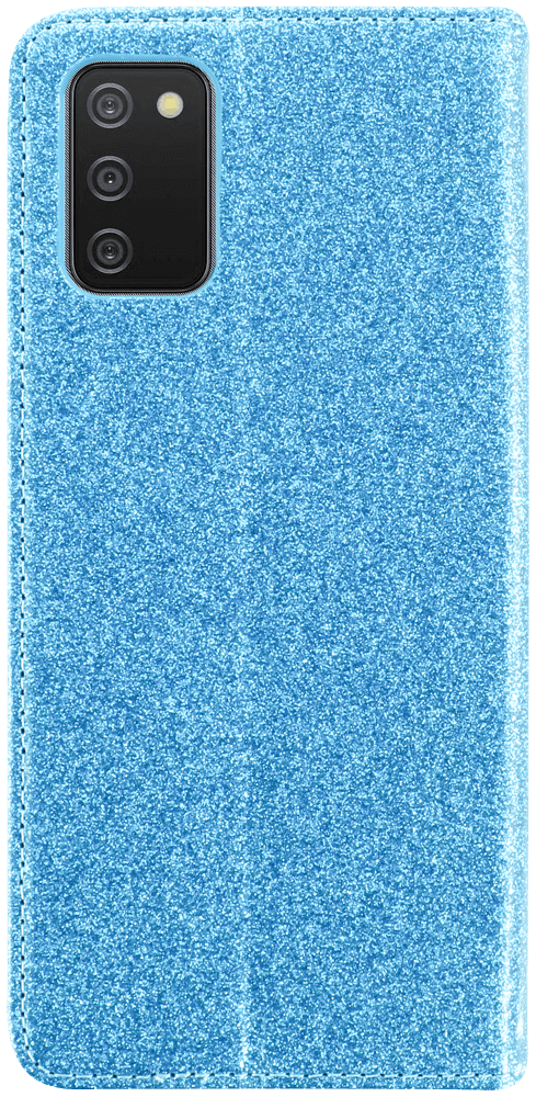 Samsung Galaxy A02s (SM-A025) oldalra nyíló flipes bőrtok csillámos kék