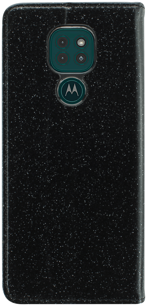 Motorola Moto G9 Play oldalra nyíló flipes bőrtok csillámos fekete