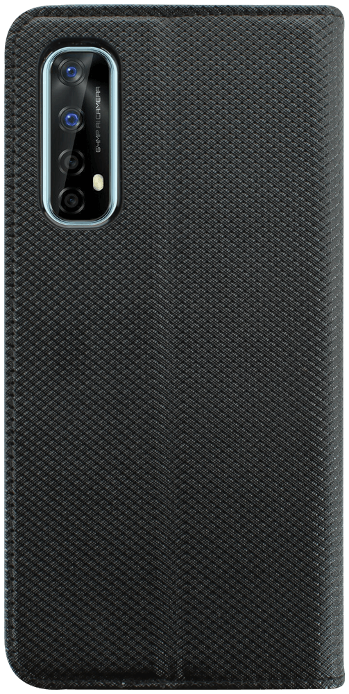 Realme 7 oldalra nyíló flipes bőrtok rombusz mintás fekete