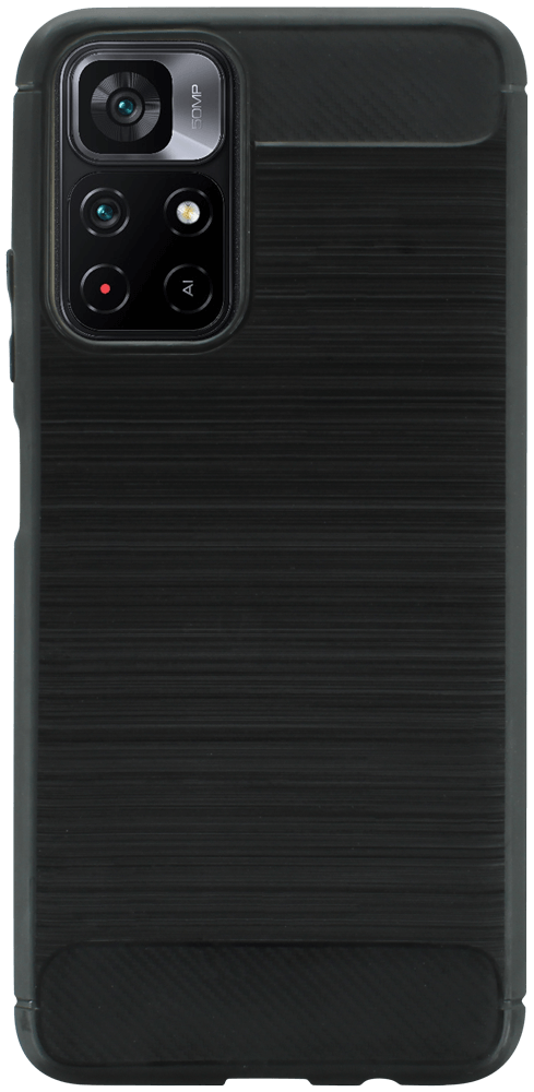 Xiaomi Redmi Note 11S 5G ütésálló TPU tok szálcsiszolt-karbon minta légpárnás sarok fekete