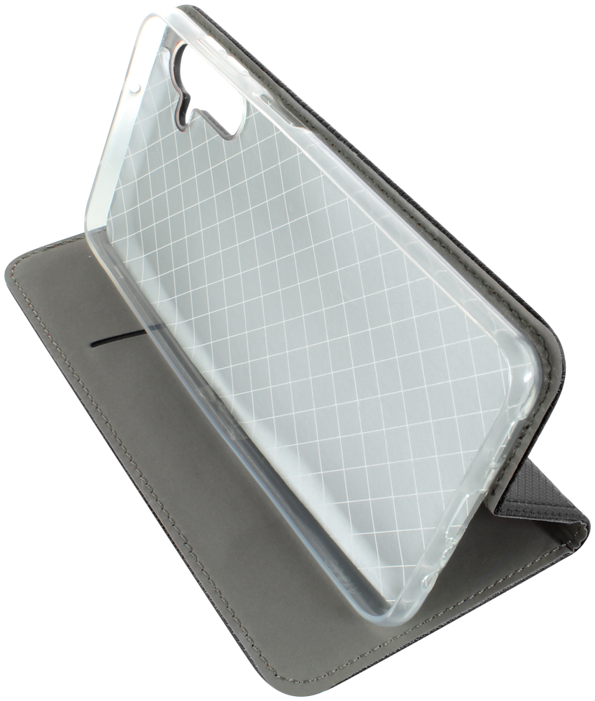 Samsung Galaxy A04s (SM-A047F) oldalra nyíló flipes bőrtok rombusz mintás fekete