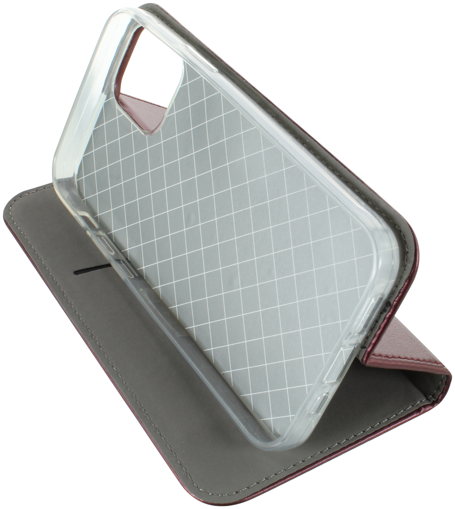 Apple iPhone 12 Pro oldalra nyíló flipes bőrtok asztali tartó funkciós bordó