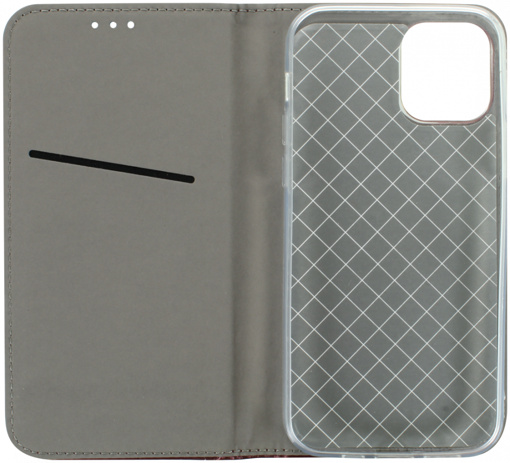 Apple iPhone 12 Pro oldalra nyíló flipes bőrtok asztali tartó funkciós bordó