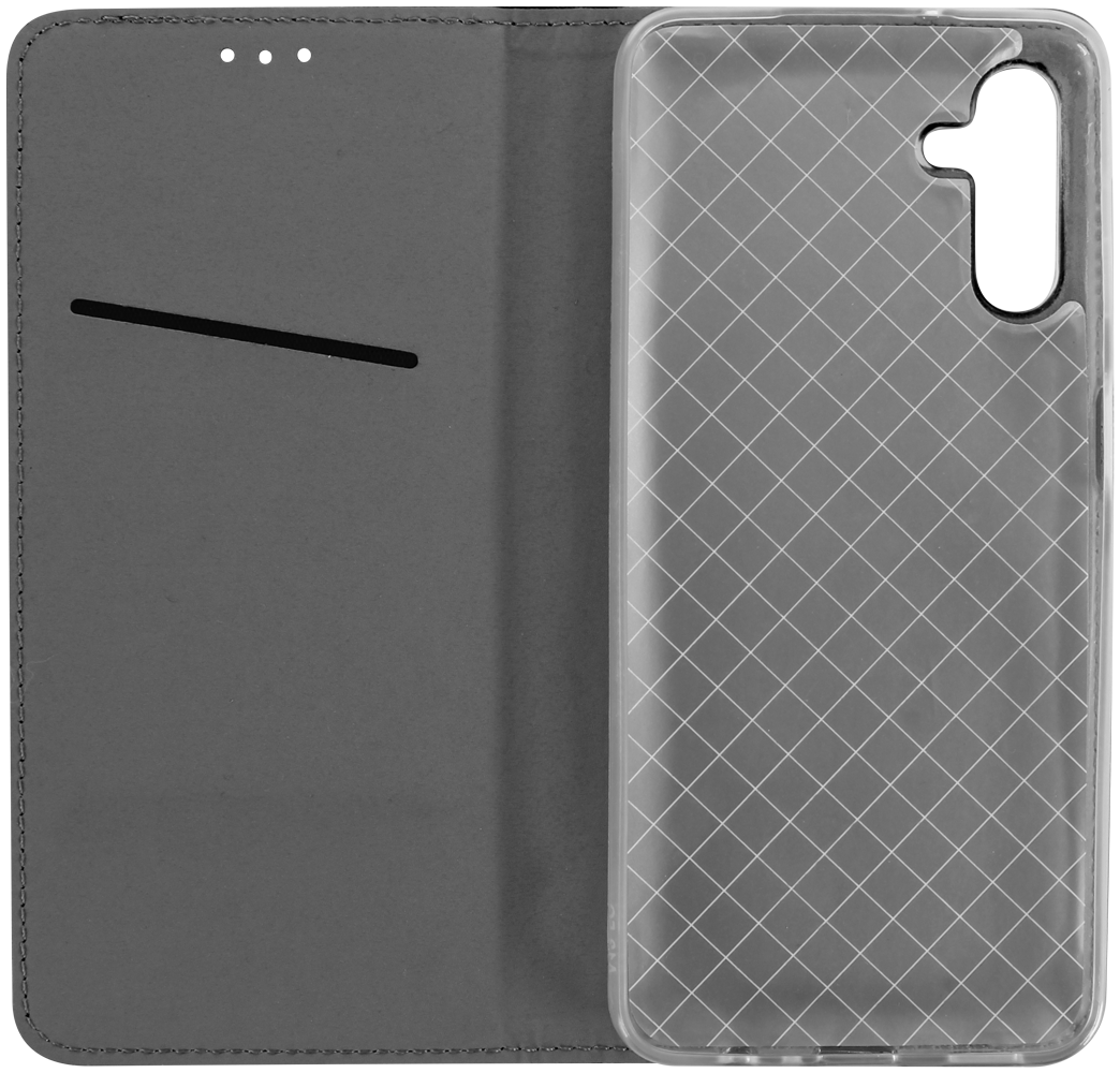 Samsung Galaxy A04s (SM-A047F) oldalra nyíló flipes bőrtok rombusz mintás fekete