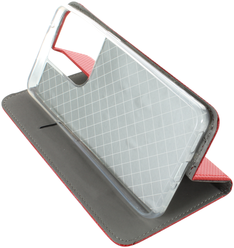 Oppo Reno8 5G oldalra nyíló flipes bőrtok rombusz mintás piros