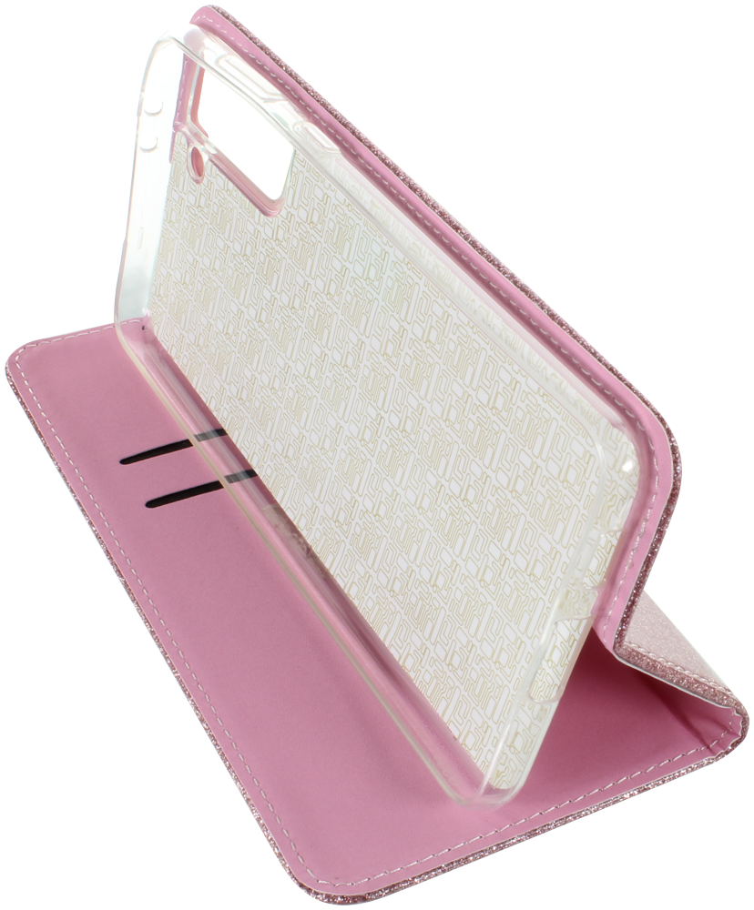 Samsung Galaxy S21 Plus 5G (SM-G996B) oldalra nyíló flipes bőrtok csillámos rozéarany