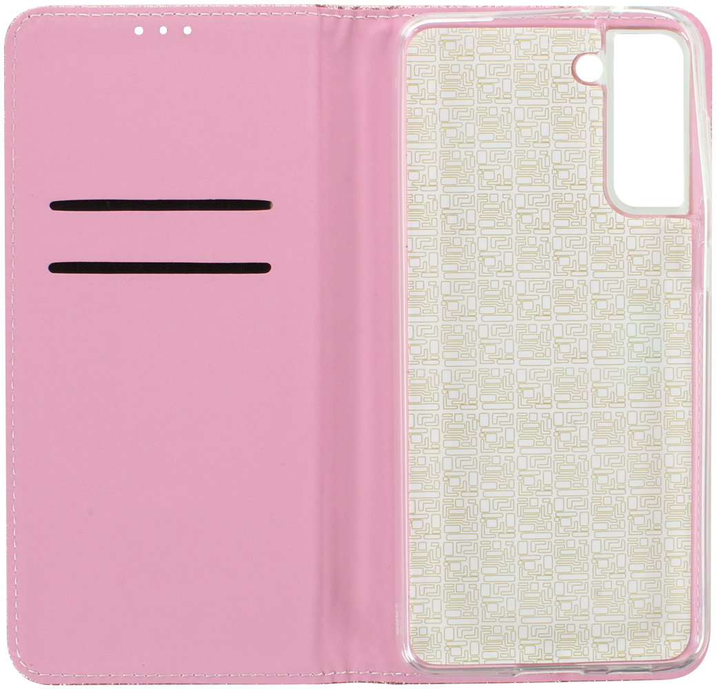 Samsung Galaxy S21 Plus 5G (SM-G996B) oldalra nyíló flipes bőrtok csillámos rozéarany