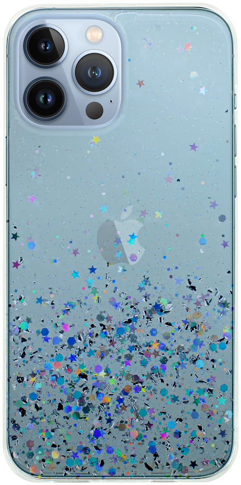 Apple iPhone 13 Pro Max kemény hátlap szilikon kerettel flitteres átlátszó