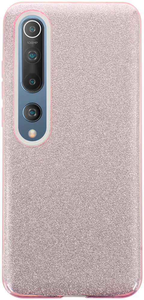Xiaomi Mi 10 Pro 5G szilikon tok kivehető ezüst csillámporos réteg halvány rózsaszín