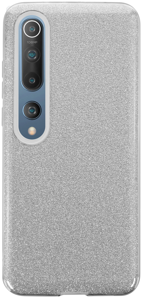 Xiaomi Mi 10 Pro 5G szilikon tok kivehető ezüst csillámporos réteg átlátszó