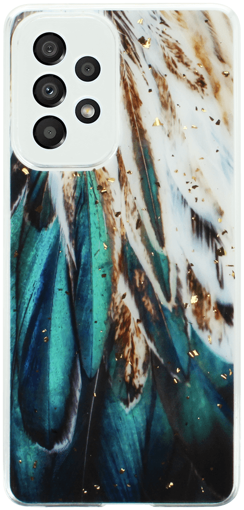 Samsung Galaxy A53 5G (SM-A5360) kemény hátlap kameravédővel Gold Glam Feathers