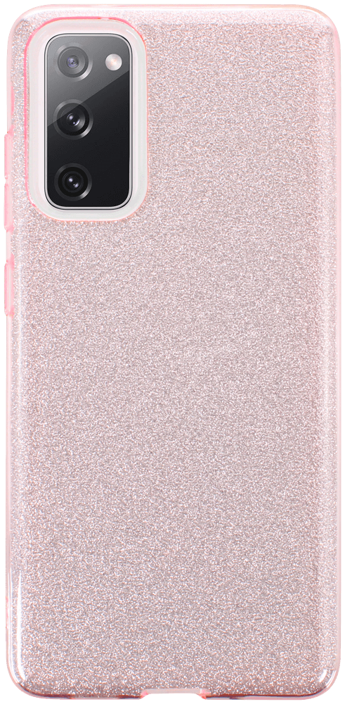 Samsung Galaxy S20 FE szilikon tok kivehető ezüst csillámporos réteg halvány rózsaszín