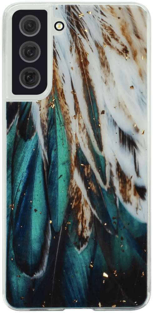 Samsung Galaxy S21 FE kemény hátlap Gold Glam Feathers