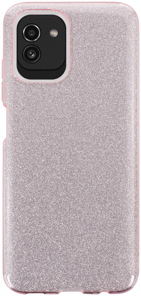 Samsung Galaxy A03 (SM-A035G) szilikon tok kivehető ezüst csillámporos réteg halvány rózsaszín