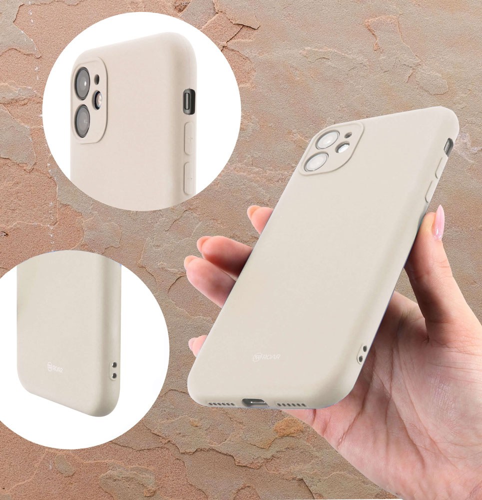 Samsung Galaxy A03s (SM-A037F) szilikon tok gyári ROAR kameravédővel púder fehér