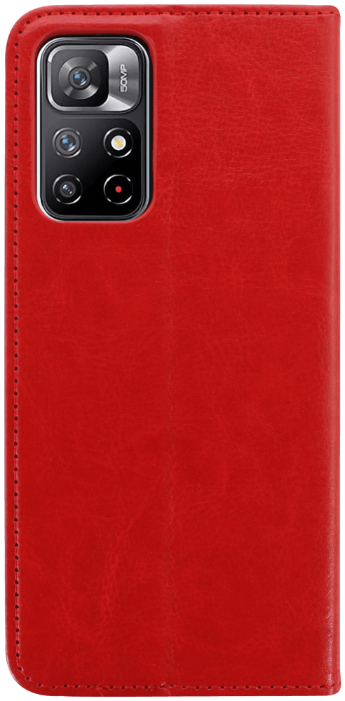 Xiaomi Poco M4 Pro 5G oldalra nyíló flipes bőrtok valódi bőr piros