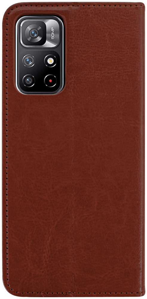 Xiaomi Poco M4 Pro 5G oldalra nyíló flipes bőrtok valódi bőr barna